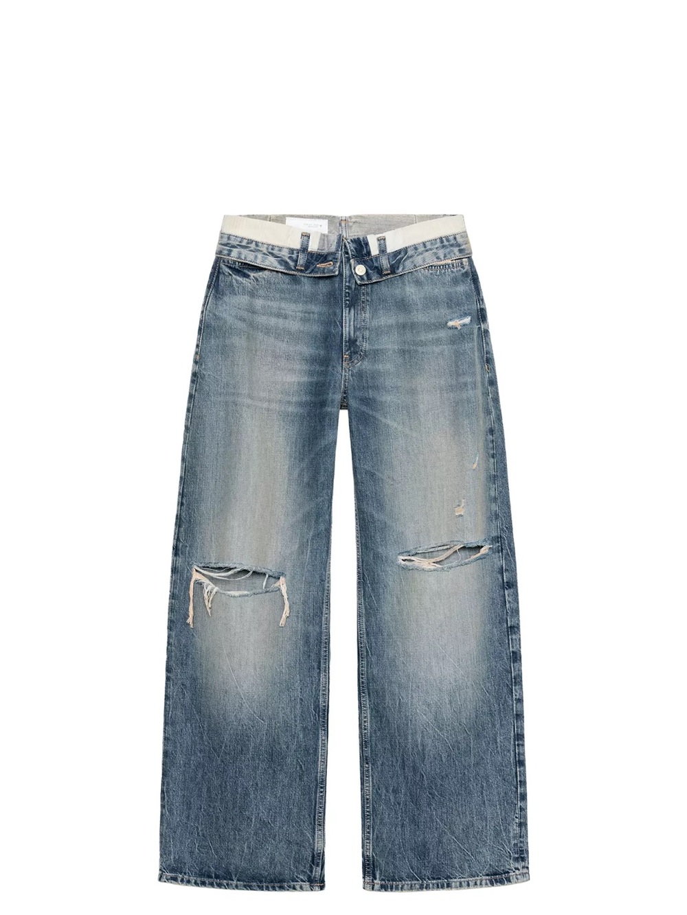 Zara Light Blue Distressed Wide-Leg Jeans